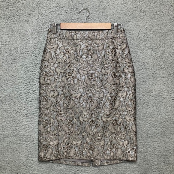 Ann Taylor Dresses & Skirts - Ann Taylor Pencil Skirt 2 Mohair Wool Blend Silver Metallic Shiny Brocade Office